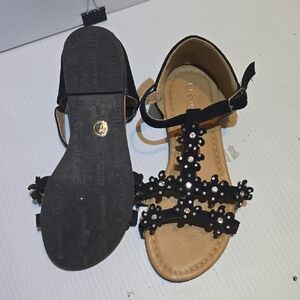 Anne Marie Black Floral Rhinestone Kids Sandals